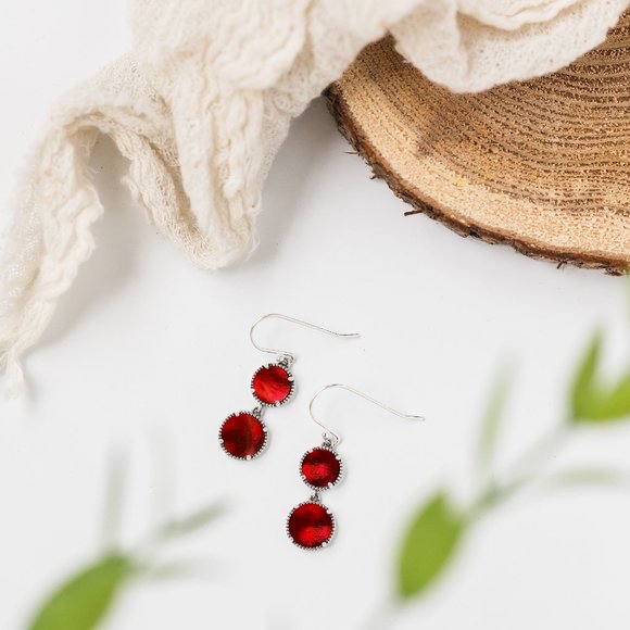 Recycled Vintage 1940s Red Beer Bottle Glass Sterling Double Take Earrings - Picture 4 of 5